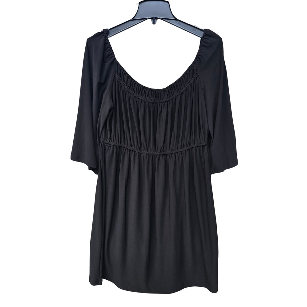 Boston Proper Black Smocked Empire Waist Flutter Sleeve Mini Dress Size 12 - Picture 3 of 9